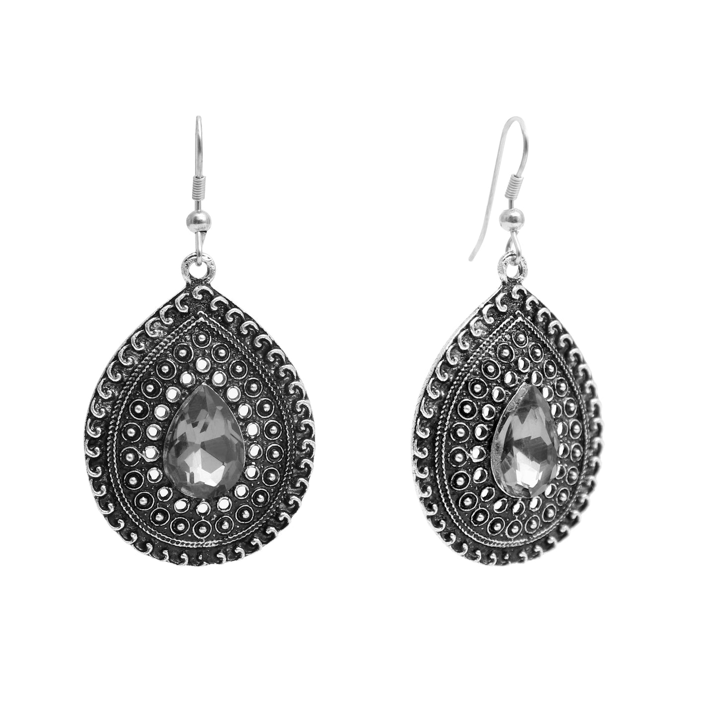 Antique German Silver Designer and Stylish Afghani Oxidised Chandbali Jhumka Dangle Drop Earrings for Women (SJ_1688)