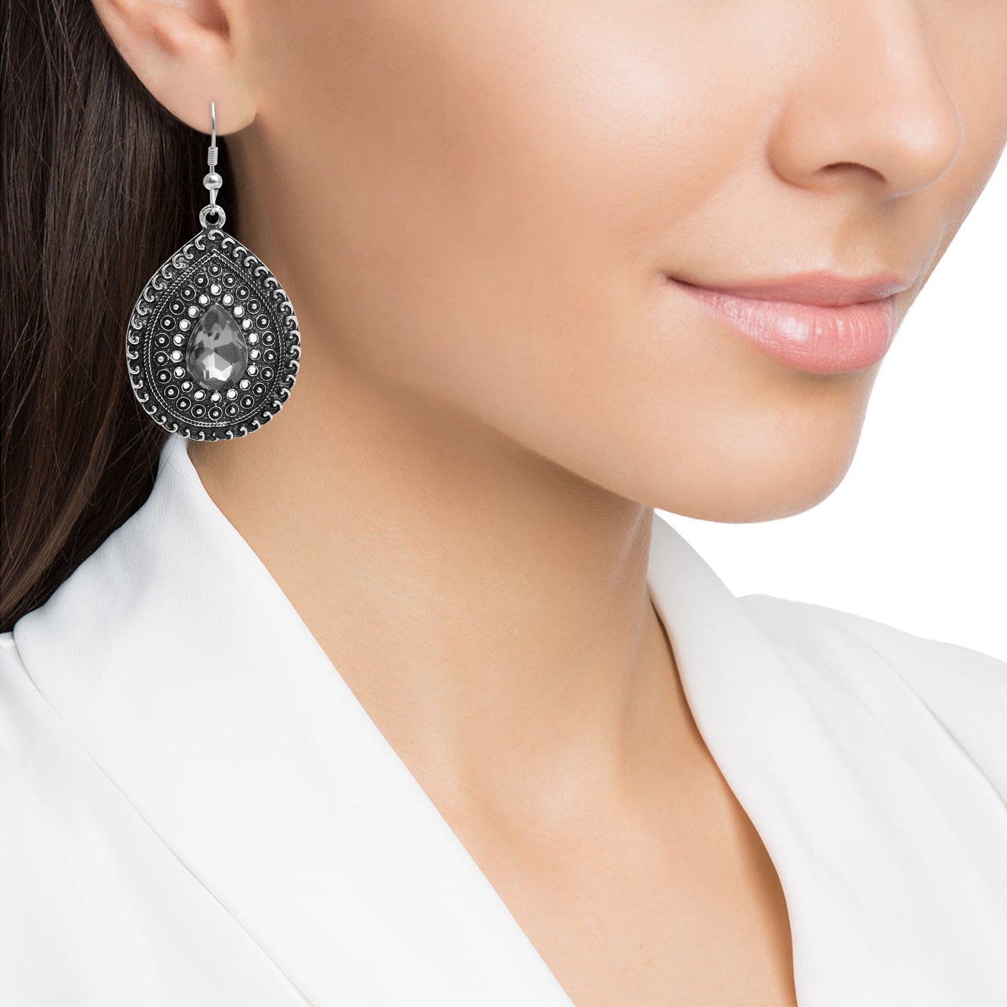 Antique German Silver Designer and Stylish Afghani Oxidised Chandbali Jhumka Dangle Drop Earrings for Women (SJ_1688)