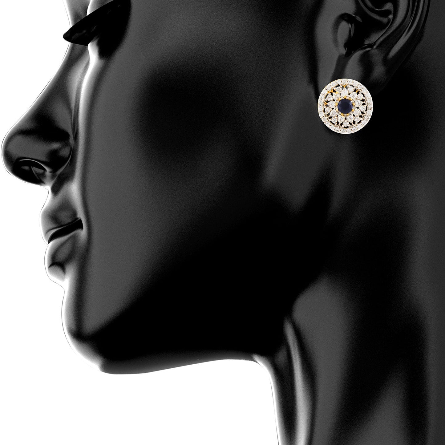 Tarditional Oval Shape Gold Black Earring (SJ_168)