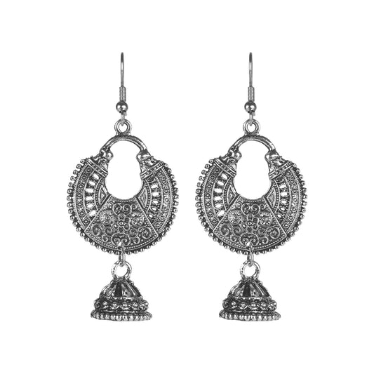 Antique German Silver Designer and Stylish Afghani Oxidised Chandbali Jhumka Dangle Drop Earrings for Women (SJ_1691)