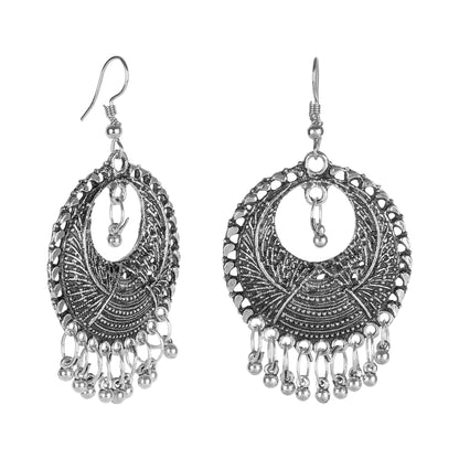 Antique German Silver Designer and Stylish Afghani Oxidised Chandbali Jhumka Dangle Drop Earrings for Women (SJ_1692)