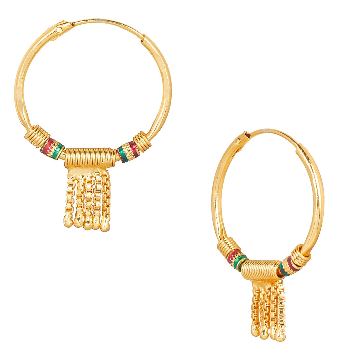 18K Gold Traditional Hoop  Earrings with Pearls (SJ_1699)