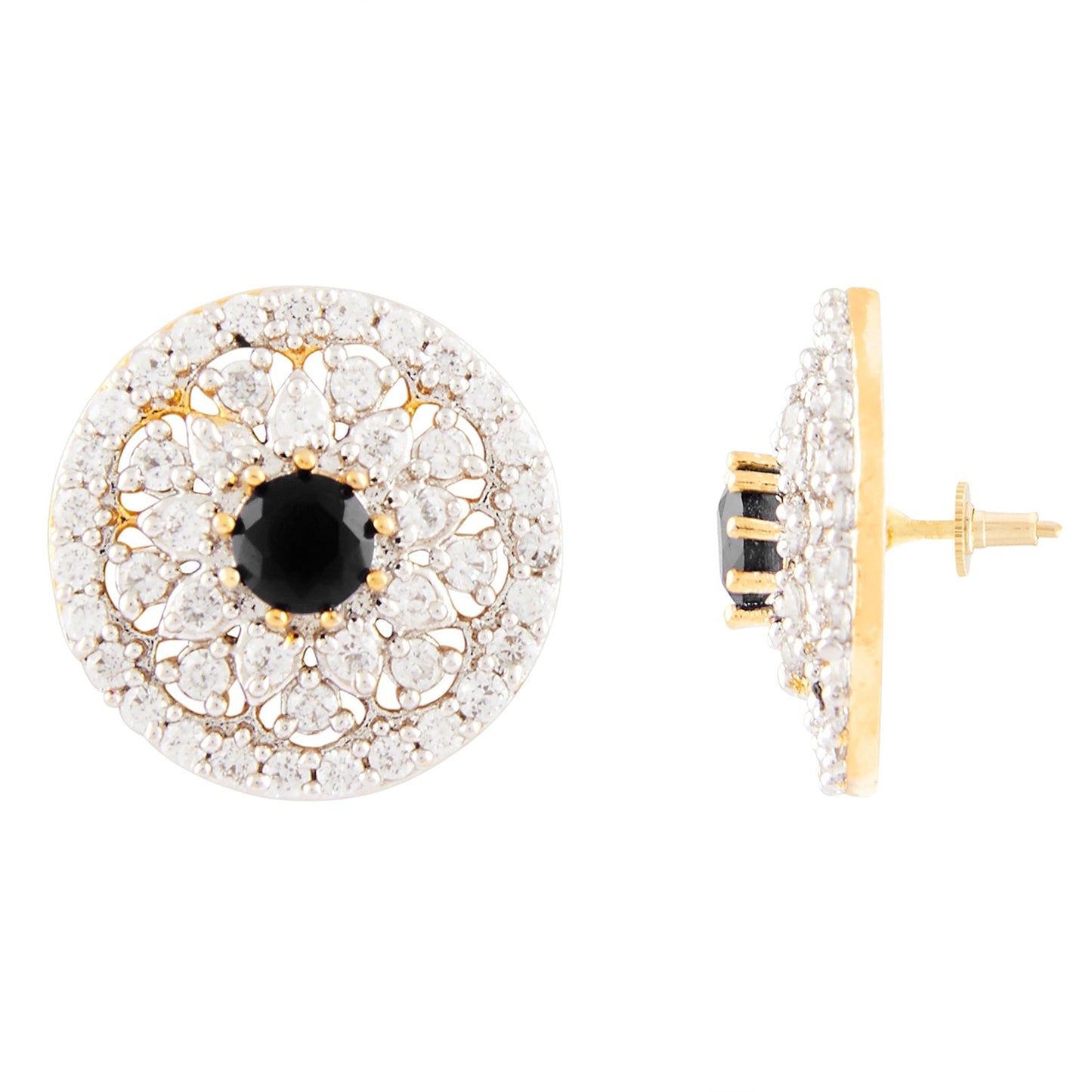 Traditional Oval Shape Gold Plating White Diamond Earring (SJ_169)