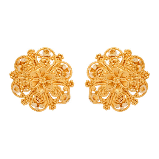 24K  Traditional Indain Ethnic Bridal Plain Gold Studs for Women (SJ_1700)