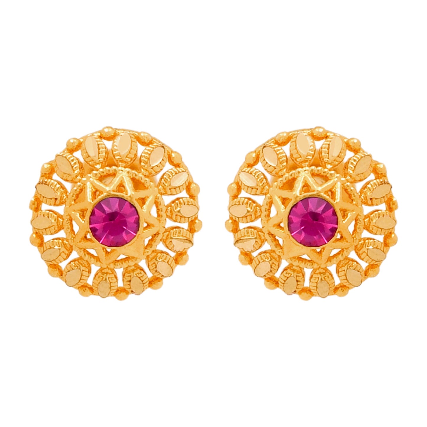 24K  Traditional Indain Ethnic Bridal Plain Gold Studs for Women (SJ_1701)