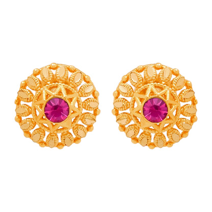 24K  Traditional Indain Ethnic Bridal Plain Gold Studs for Women (SJ_1701)