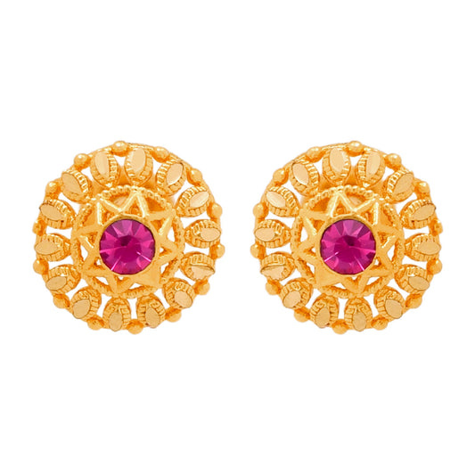 24K  Traditional Indain Ethnic Bridal Plain Gold Studs for Women (SJ_1701)