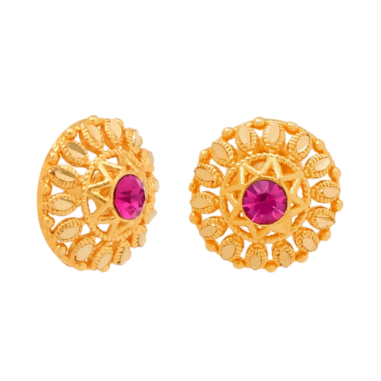 24K  Traditional Indain Ethnic Bridal Plain Gold Studs for Women (SJ_1701)