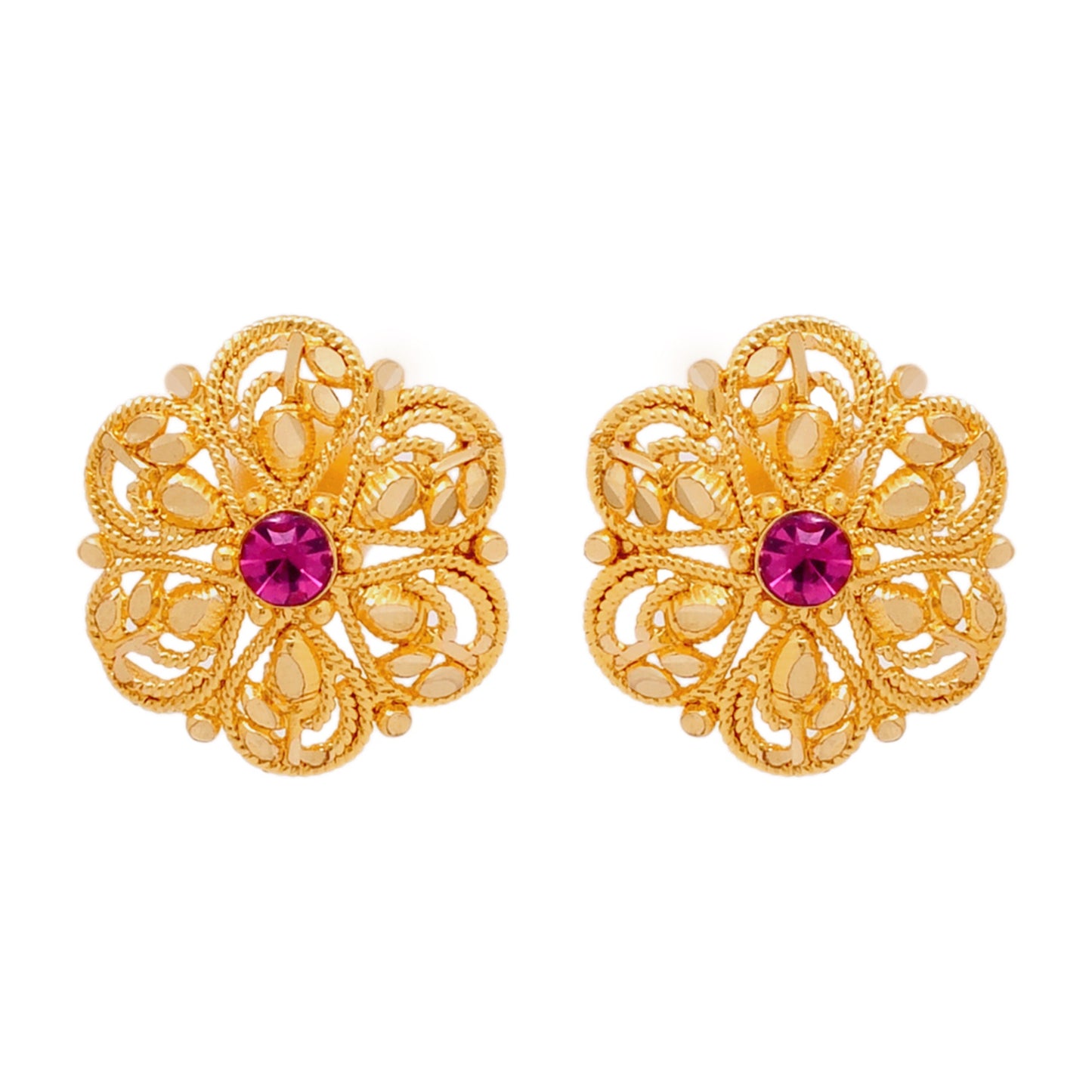 24K  Traditional Indain Ethnic Bridal Plain Gold Studs for Women (SJ_1702)