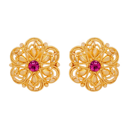 24K  Traditional Indain Ethnic Bridal Plain Gold Studs for Women (SJ_1702)