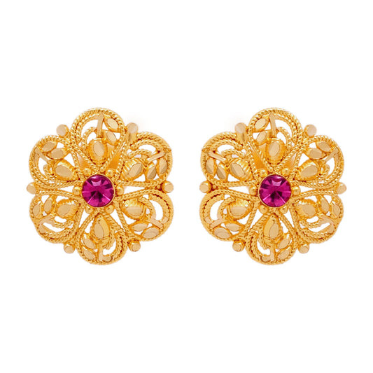 24K  Traditional Indain Ethnic Bridal Plain Gold Studs for Women (SJ_1702)