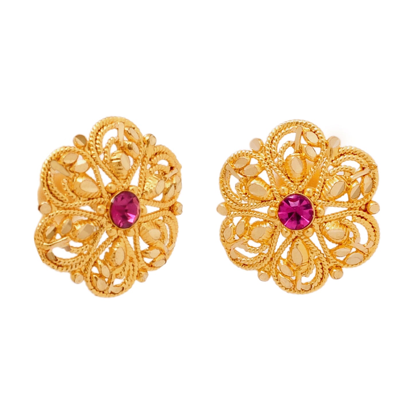 24K  Traditional Indain Ethnic Bridal Plain Gold Studs for Women (SJ_1702)