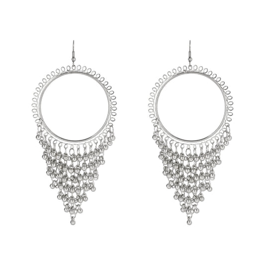 Oxidised Black Silver Multilayered Stylish Hoop and Bali Earring with Tassels for Girls and Women (SJ_1711)