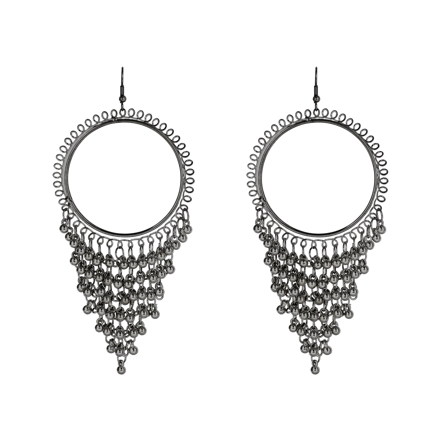 Oxidised Black Silver Multilayered Stylish Hoop and Bali Earring with Tassels for Girls and Women (SJ_1712)