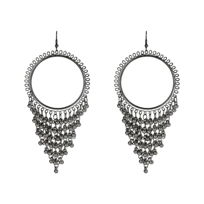 Oxidised Black Silver Multilayered Stylish Hoop and Bali Earring with Tassels for Girls and Women (SJ_1712)