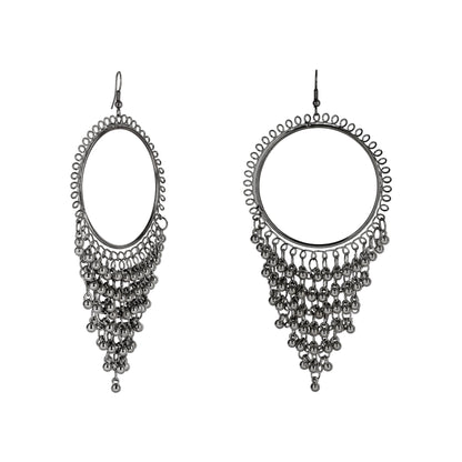 Oxidised Black Silver Multilayered Stylish Hoop and Bali Earring with Tassels for Girls and Women (SJ_1712)