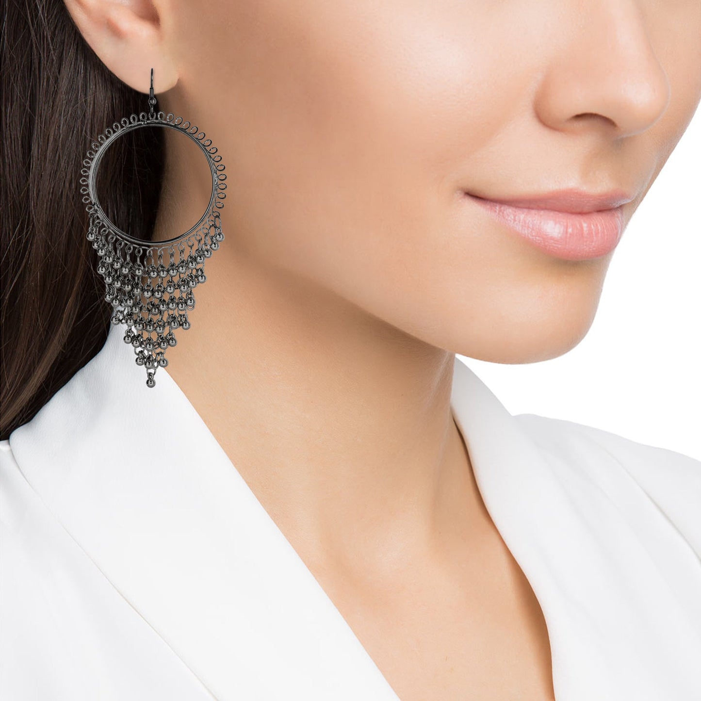 Oxidised Black Silver Multilayered Stylish Hoop and Bali Earring with Tassels for Girls and Women (SJ_1712)