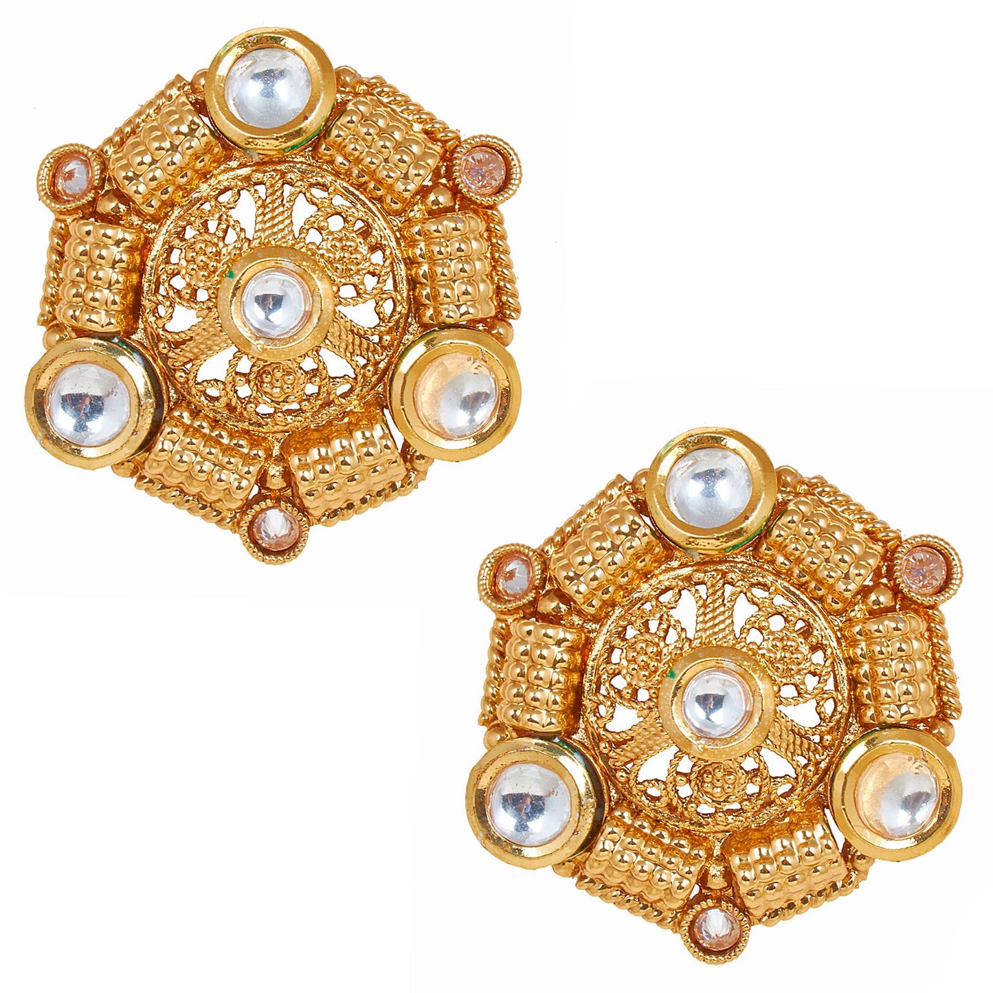 18K Gold Plated Pure Copper Kundan, LCT, Pearls and CZ studded Traditonal Ethnic Stud Eaarrings for Women (SJ_1715)