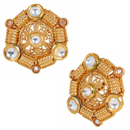 18K Gold Plated Pure Copper Kundan, LCT, Pearls and CZ studded Traditonal Ethnic Stud Eaarrings for Women (SJ_1715)