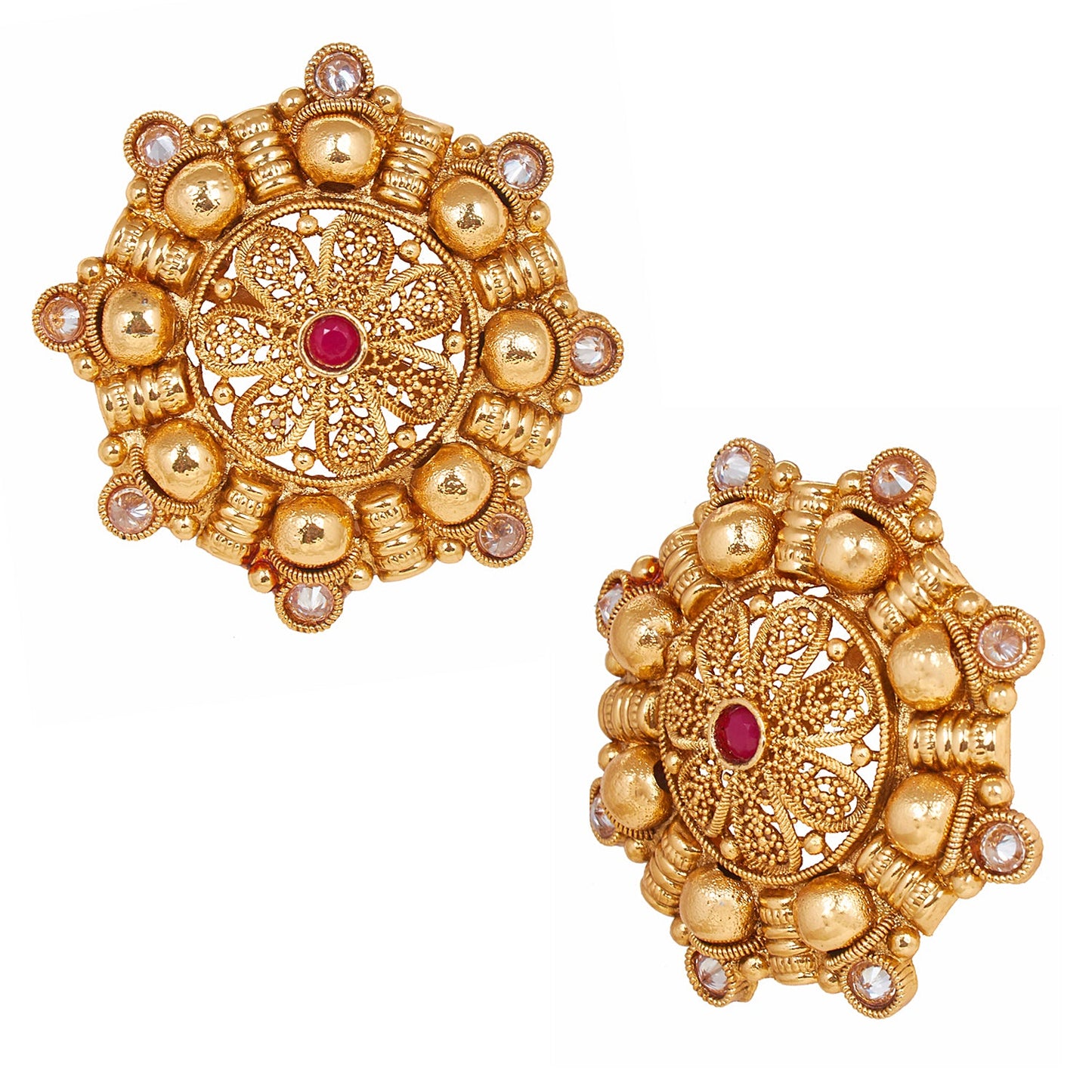 18K Gold Plated Pure Copper Kundan, LCT, Pearls and CZ studded Traditonal Ethnic Stud Eaarrings for Women (SJ_1717)