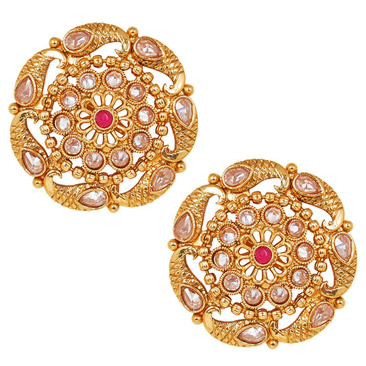 18K Gold Plated Pure Copper Kundan, LCT, Pearls and CZ studded Traditonal Ethnic Stud Eaarrings for Women (SJ_1718)