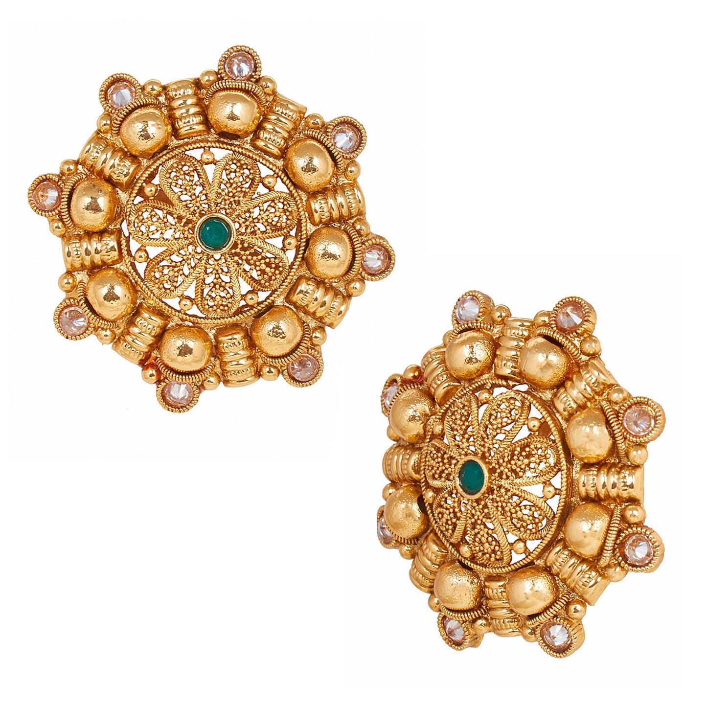 18K Gold Plated Pure Copper Kundan, LCT, Pearls and CZ studded Traditonal Ethnic Stud Eaarrings for Women (SJ_1719)