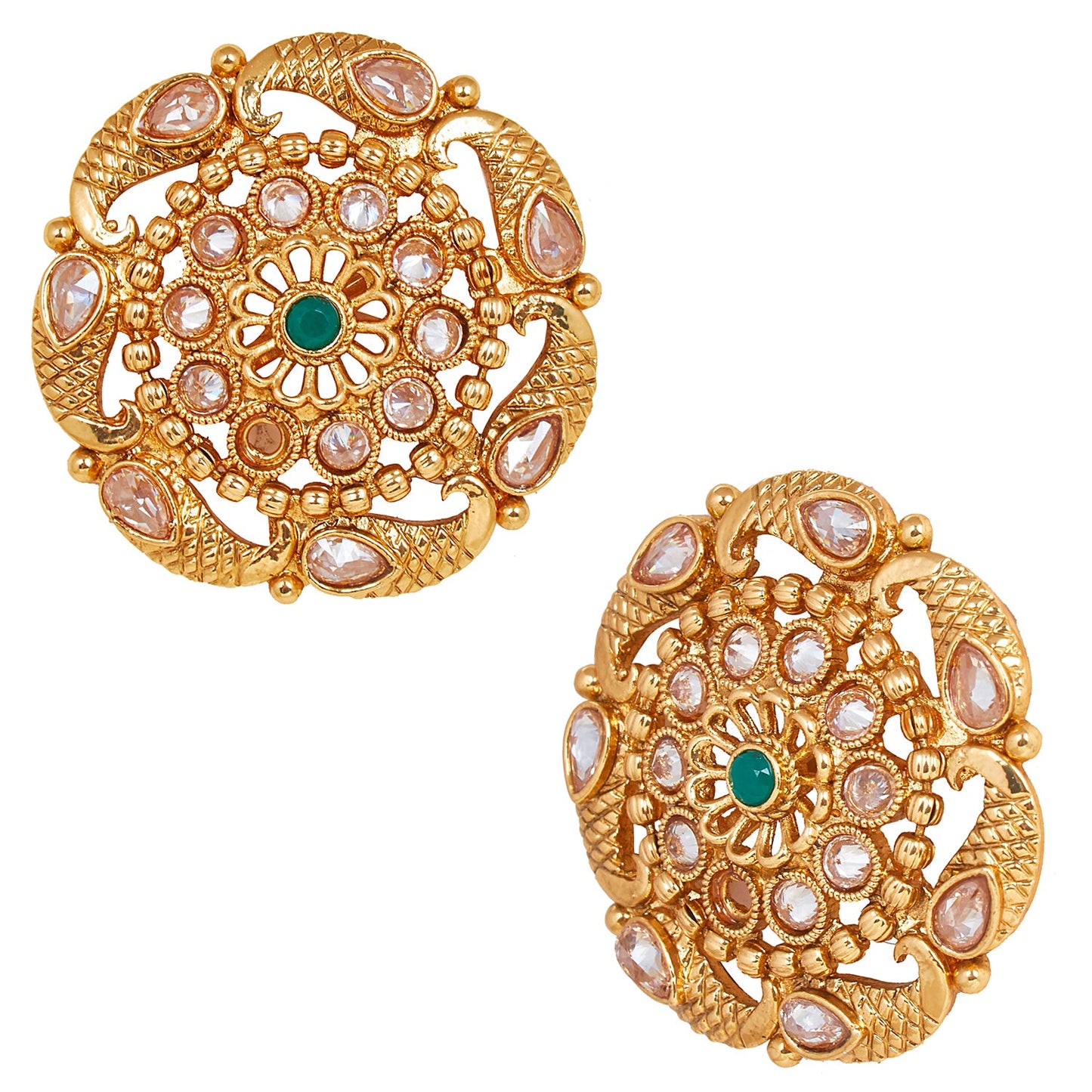 18K Gold Plated Pure Copper Kundan, LCT, Pearls and CZ studded Traditonal Ethnic Stud Eaarrings for Women (SJ_1720)