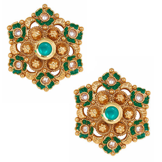 18K Gold Plated Pure Copper Kundan, LCT, Pearls and CZ studded Traditonal Ethnic Stud Eaarrings for Women (SJ_1721)