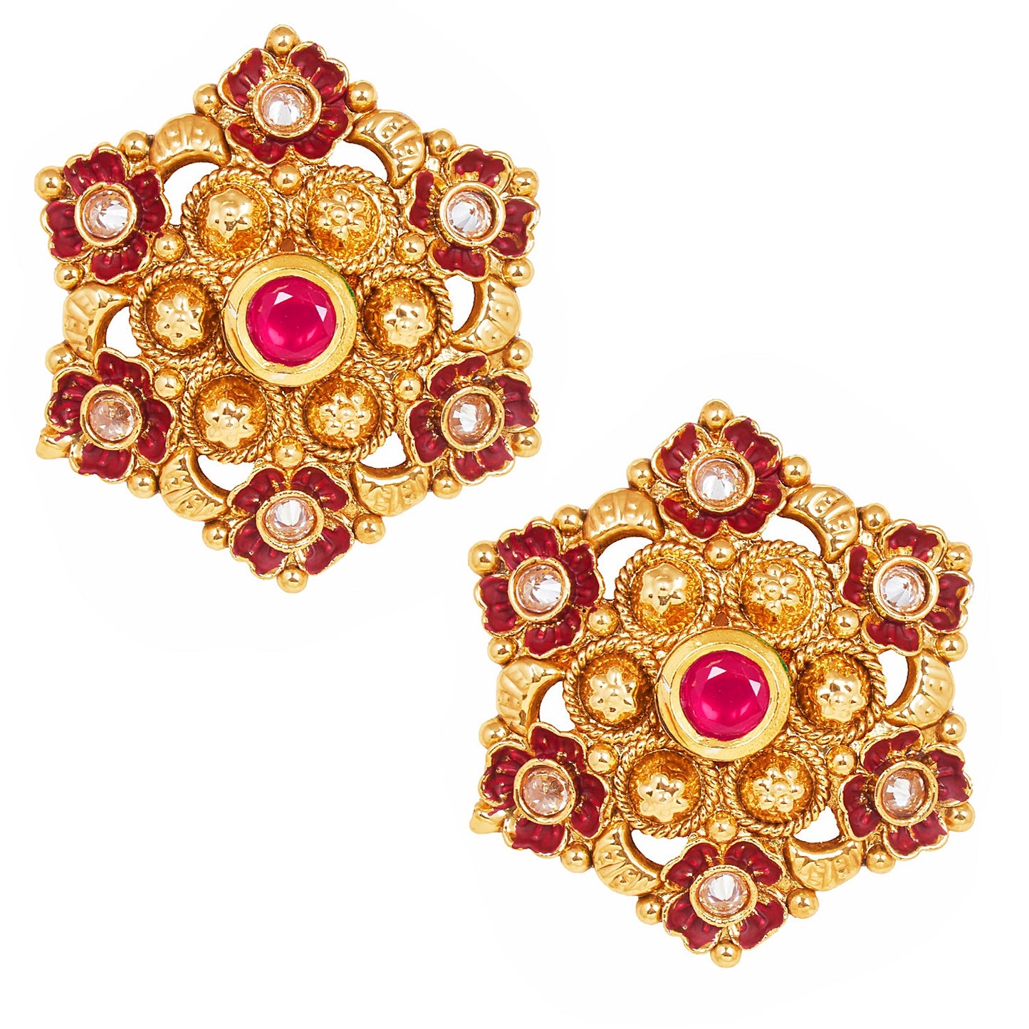 18K Gold Plated Pure Copper Kundan, LCT, Pearls and CZ studded Traditonal Ethnic Stud Eaarrings for Women (SJ_1722)