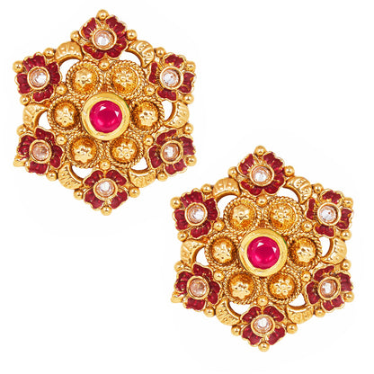 18K Gold Plated Pure Copper Kundan, LCT, Pearls and CZ studded Traditonal Ethnic Stud Eaarrings for Women (SJ_1722)