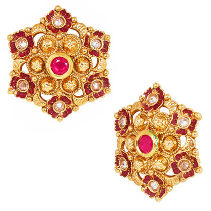 18K Gold Plated Pure Copper Kundan, LCT, Pearls and CZ studded Traditonal Ethnic Stud Eaarrings for Women (SJ_1722)