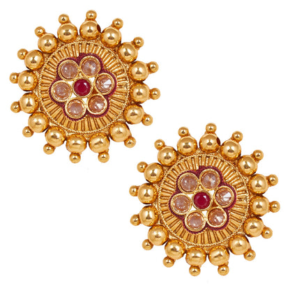 18K Gold Plated Pure Copper Kundan, LCT, Pearls and CZ studded Traditonal Ethnic Stud Eaarrings for Women (SJ_1723)