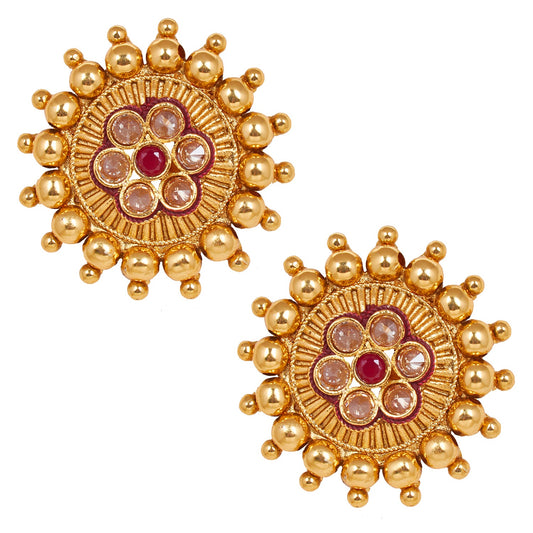 18K Gold Plated Pure Copper Kundan, LCT, Pearls and CZ studded Traditonal Ethnic Stud Eaarrings for Women (SJ_1723)