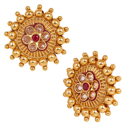 18K Gold Plated Pure Copper Kundan, LCT, Pearls and CZ studded Traditonal Ethnic Stud Eaarrings for Women (SJ_1723)