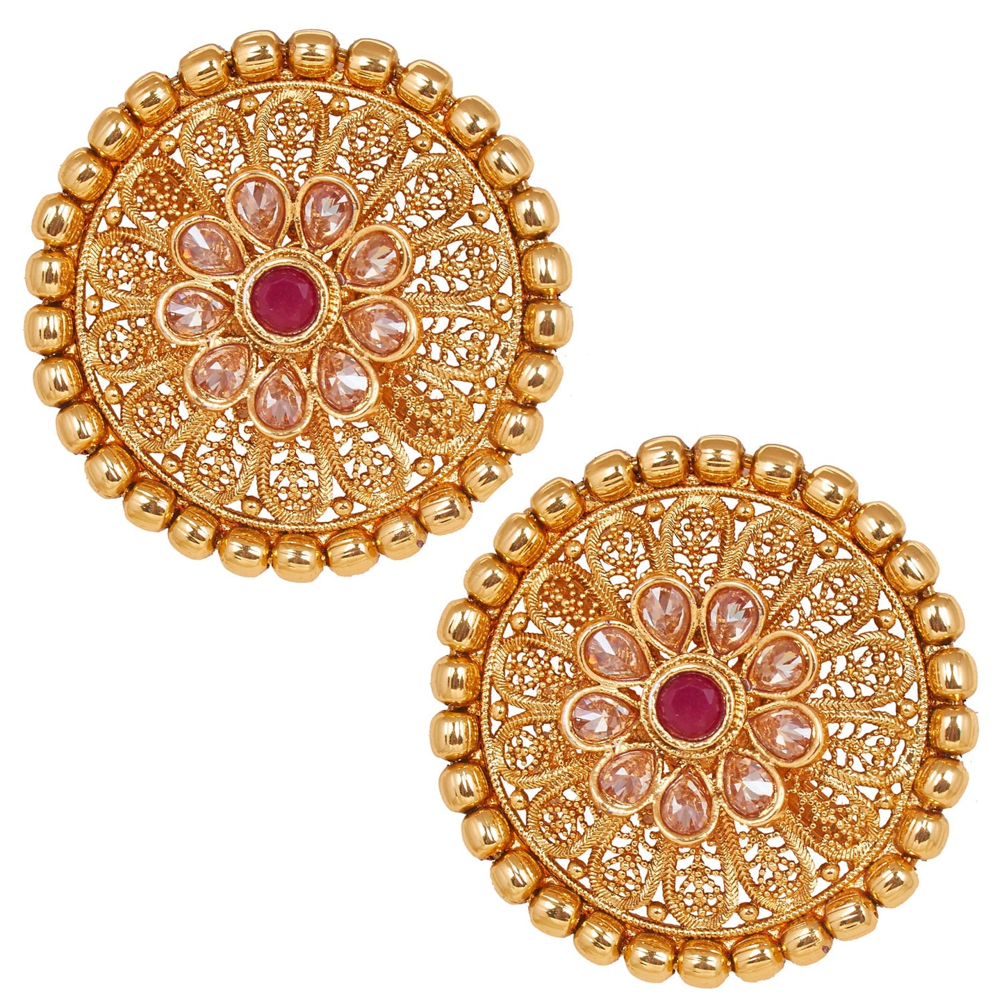 18K Gold Plated Pure Copper Kundan, LCT, Pearls and CZ studded Traditonal Ethnic Stud Eaarrings for Women (SJ_1724)