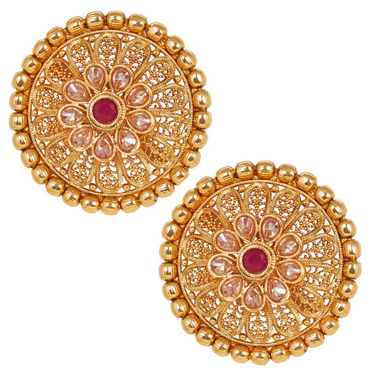 18K Gold Plated Pure Copper Kundan, LCT, Pearls and CZ studded Traditonal Ethnic Stud Eaarrings for Women (SJ_1724)