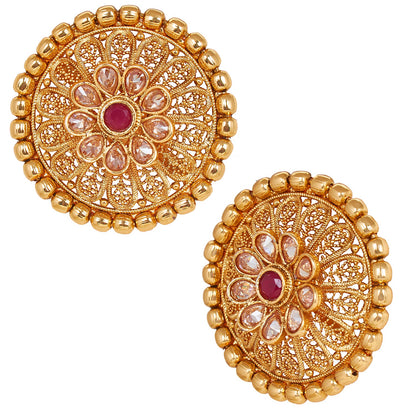 18K Gold Plated Pure Copper Kundan, LCT, Pearls and CZ studded Traditonal Ethnic Stud Eaarrings for Women (SJ_1724)