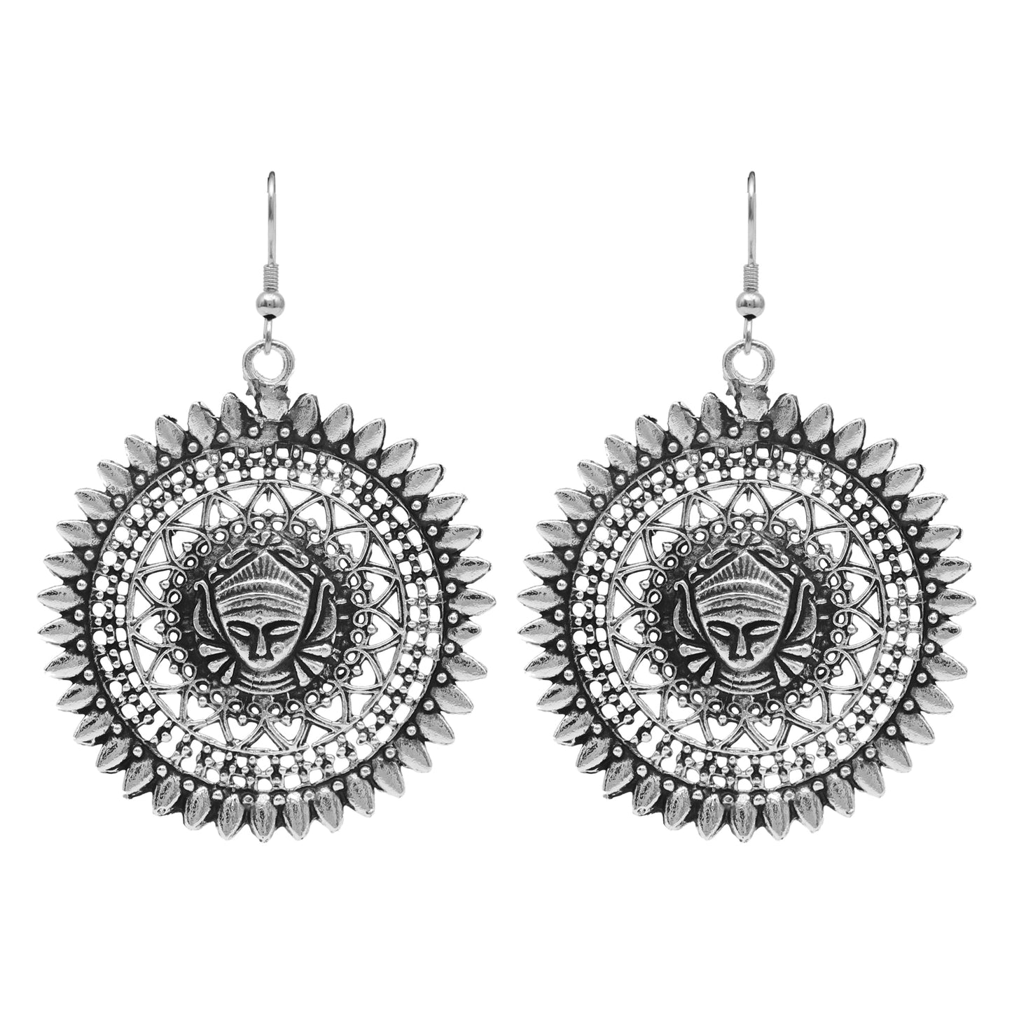 Oxidised Black Silver Lord Buddha Temple Stylish Hoop and Bali Earring for Girls and Women (SJ_1729)