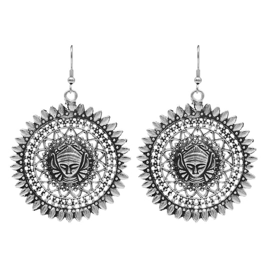 Oxidised Black Silver Lord Buddha Temple Stylish Hoop and Bali Earring for Girls and Women (SJ_1729)