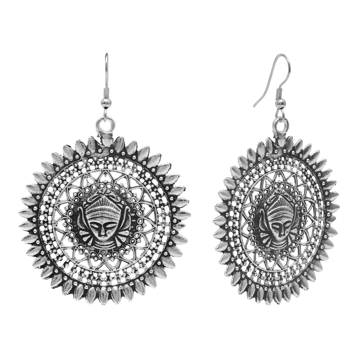Oxidised Black Silver Lord Buddha Temple Stylish Hoop and Bali Earring for Girls and Women (SJ_1729)