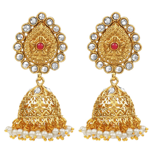 Handcrafted 18K Antique Gold Plated Pure Copper Jewellery Jhumki Earrings For Women (SJ_1733)