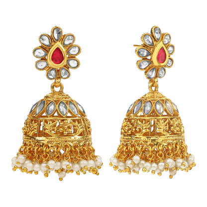 Handcrafted 18K Antique Gold Plated Pure Copper Jewellery Jhumki Earrings For Women (SJ_1734)