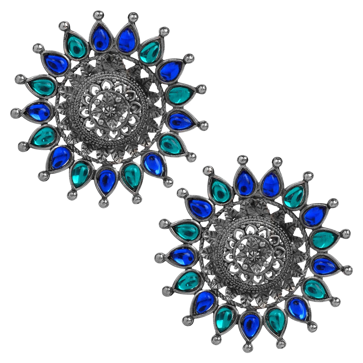 Antique German Silver Designer and Stylish Afghani Oxidised Stud Earrings for Women (SJ_1740)