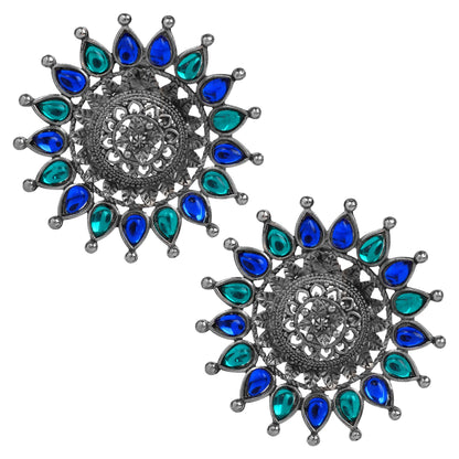 Antique German Silver Designer and Stylish Afghani Oxidised Stud Earrings for Women (SJ_1740)