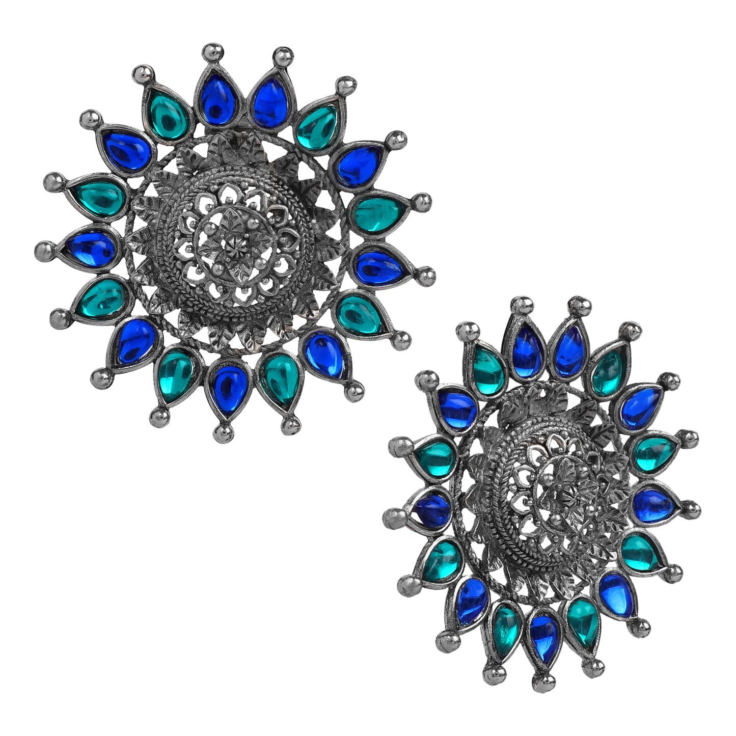 Antique German Silver Designer and Stylish Afghani Oxidised Stud Earrings for Women (SJ_1740)