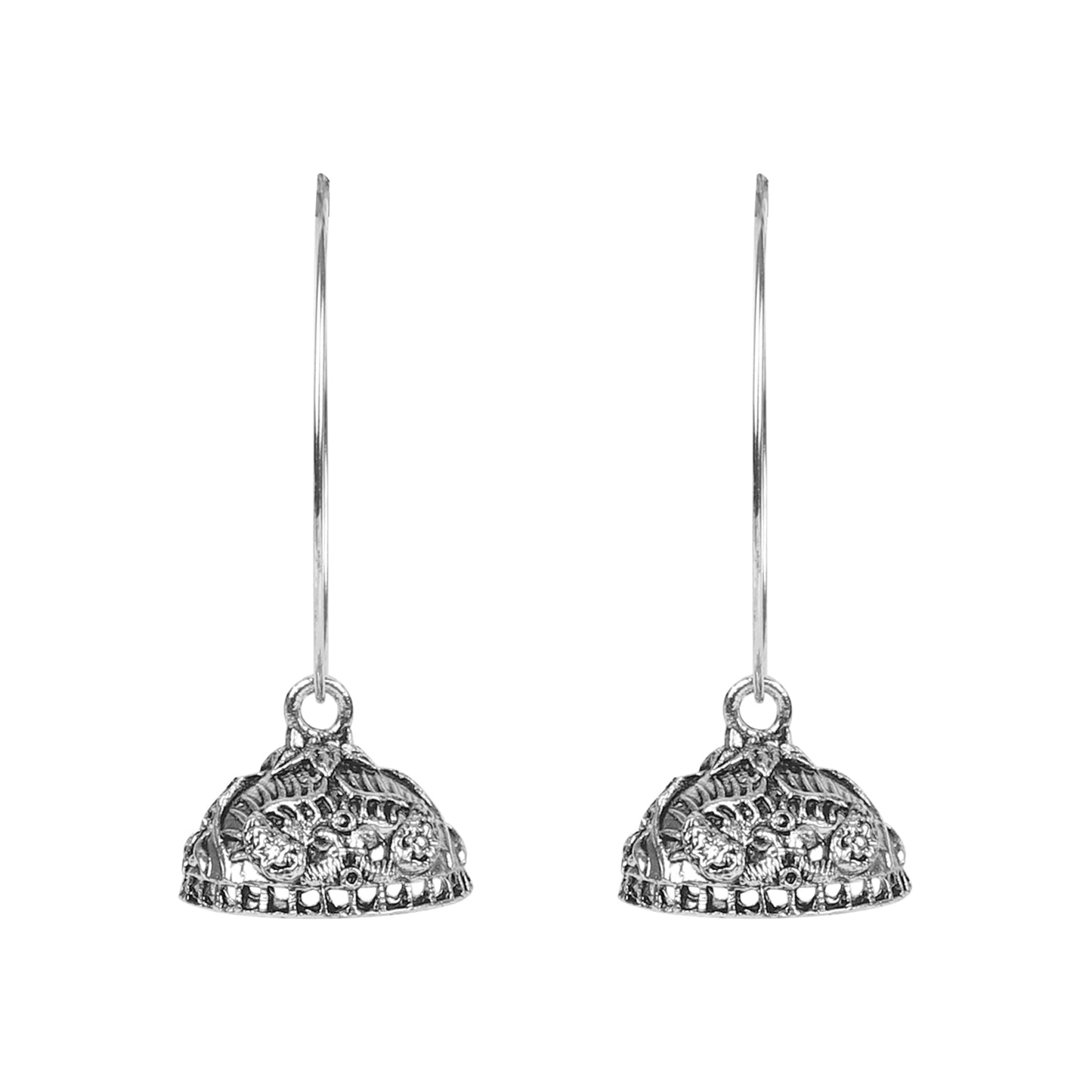 Silver Rhodium Plating Traditional Hoop Dailywear Jhumka Hoop Bali  Earrings for Women (SJ_1758)