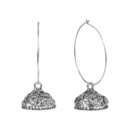 Silver Rhodium Plating Traditional Hoop Dailywear Jhumka Hoop Bali  Earrings for Women (SJ_1758)