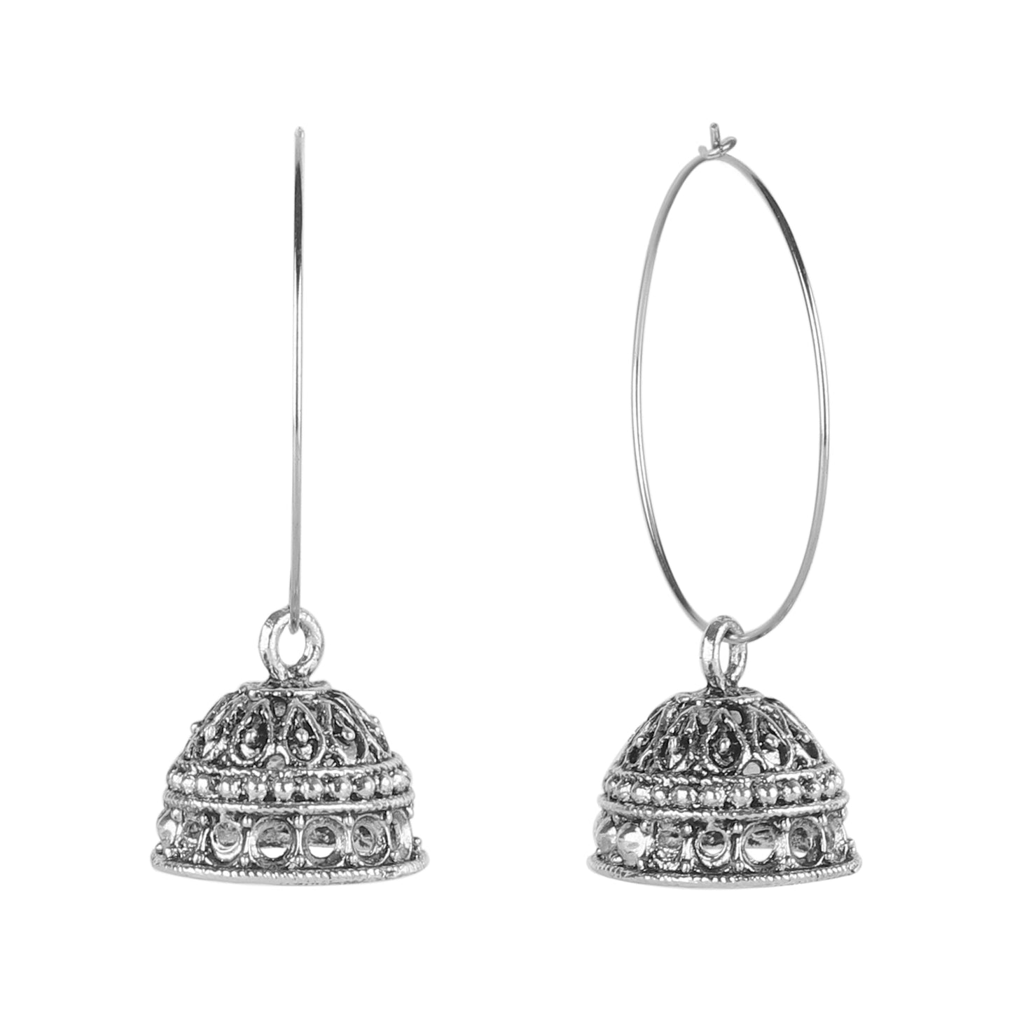 Silver Rhodium Plating Traditional Hoop Dailywear Jhumka Hoop Bali  Earrings for Women (SJ_1759)