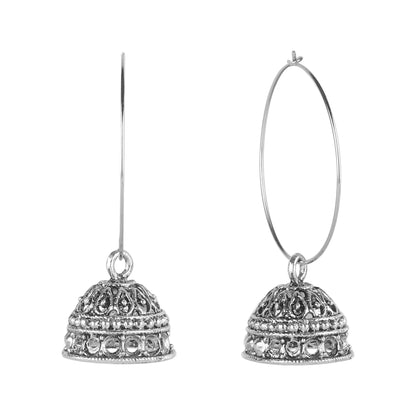 Silver Rhodium Plating Traditional Hoop Dailywear Jhumka Hoop Bali  Earrings for Women (SJ_1759)