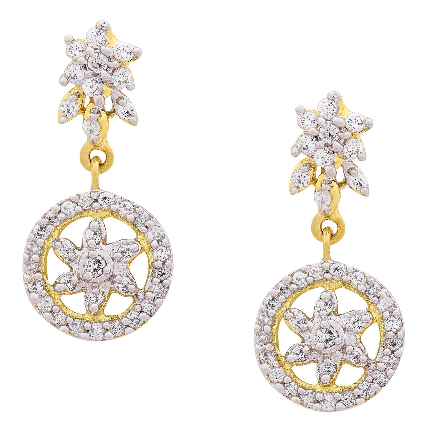 Traditional Oval Shape Gold Plating White Diamond Earring (SJ_175)